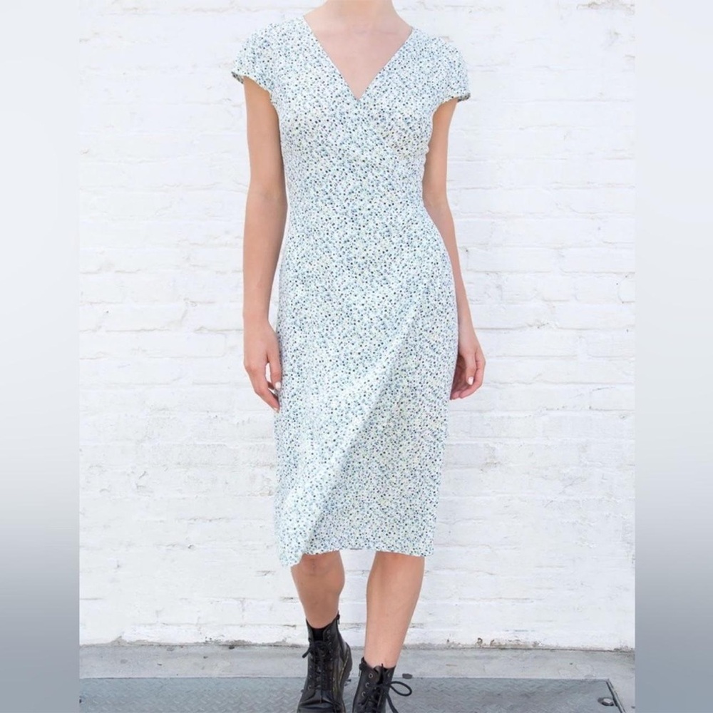 Brandy Melville Blue/Green Floral Wrap Midi Dress